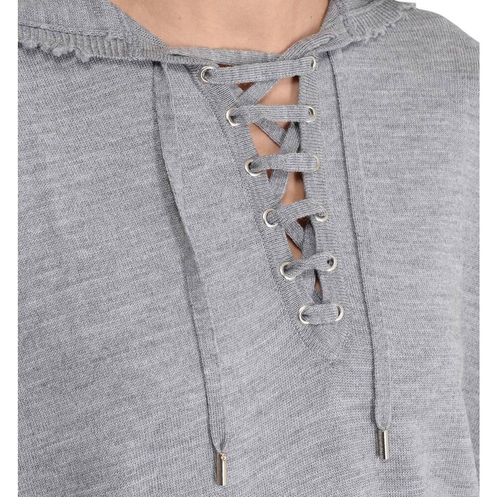 The Kooples Merino Wool Hooded Lace Up Pullover Raw Edge Sweater Hoodie - Picture 3 of 11